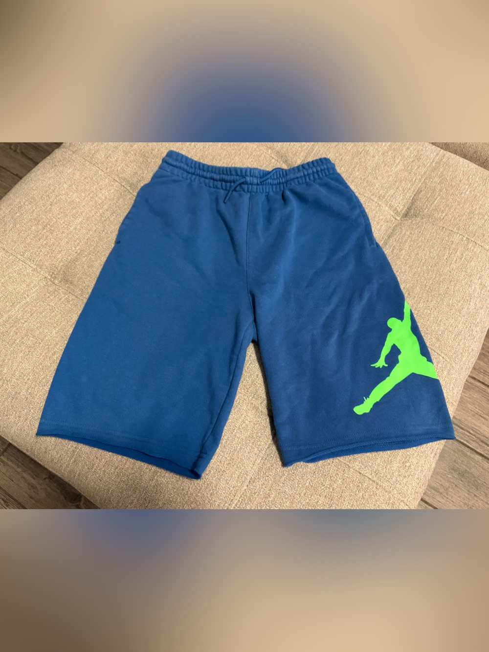 NWOT Blue Kids Athletic Shorts with Green Jordan Jumpman Graphic